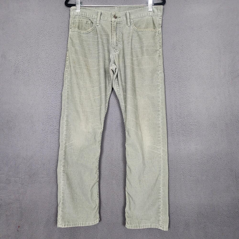 Levis 514 Jeans Mens 32x30 Green Corduroy Slim Straight Light Wash Zip Fly Y2K